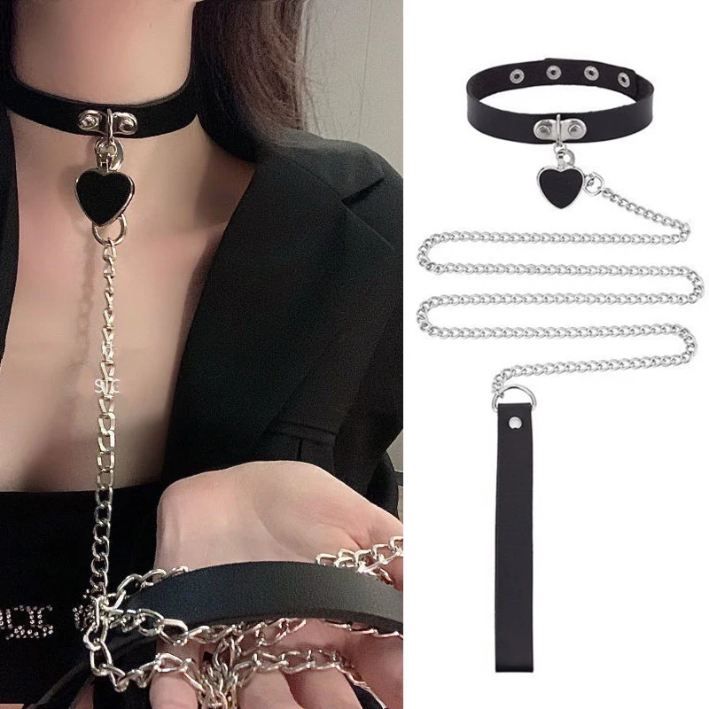 Gotický postroj Ženy golierové reťaz Choker Sexy PU kožená retiazka prívesok golier Choker náhrdelník Cosplay príslušenstvo pre páry