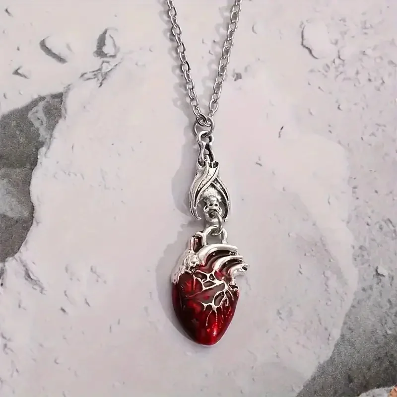 Gotický upír netopiere krvavé srdce prívesok Náhrdelník módny pohanský čarodejnica Anatómia Anatomia Heart Halloween doplnky darček