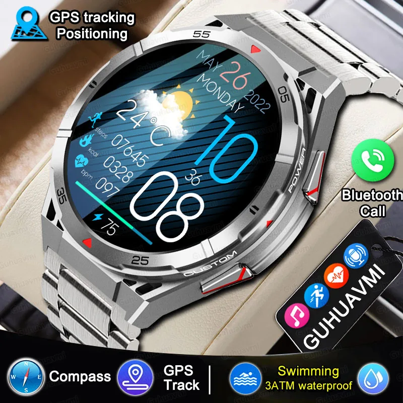 GPS Smart Watch Men Full Touch Screen Bluetooth Call GPS Tracking Compass Heartming Hearter 1.43inch Smartwatch pre Android iOS