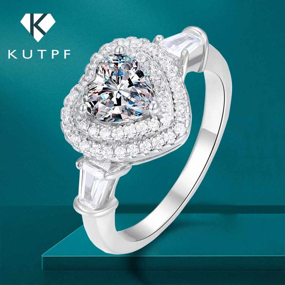 GRA certifikovaný 1carat srdcový strih Moissanite Halo Diamond Diamond Rings pre ženy 100% 925 Svadobné zásnubné prsteň Svadobná kapela