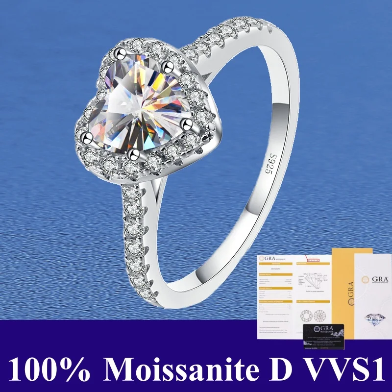 Gra Real Moissanit Rings Sterling Silver 925 Vynikajúci okrúhly priechod Test Diamond Band Svadobný výročie Prsteň nastaviteľný