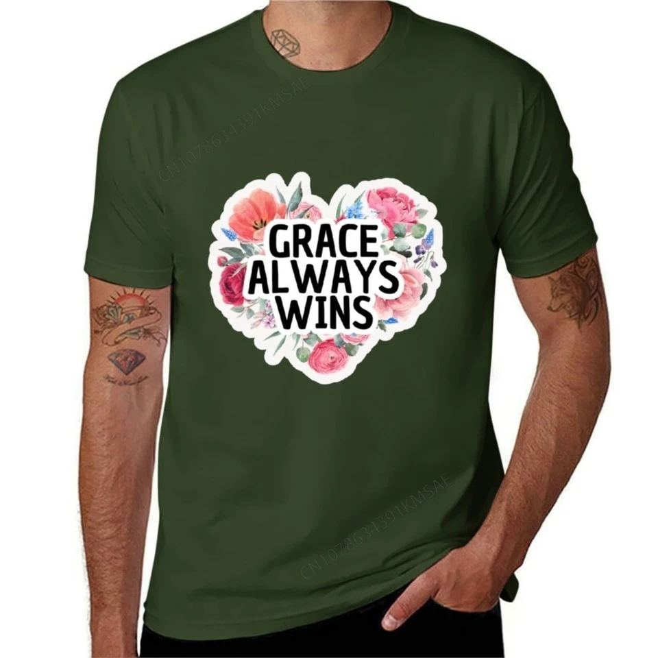Grace vždy vyhráva, darčeky s kresťanskými úvodzovkami Tričko plus veľkosti Tops Cute Tops Pánske tričká