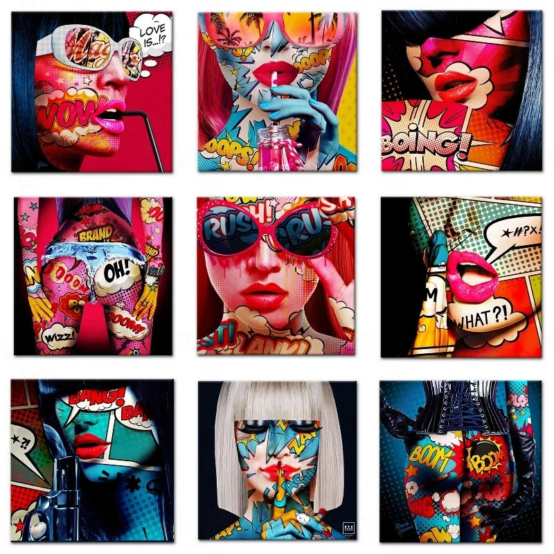 Graffiti abstraktné cool girl wall art plagát moderný pop sexy žena plátno maľba obývacia izba spálňa dom