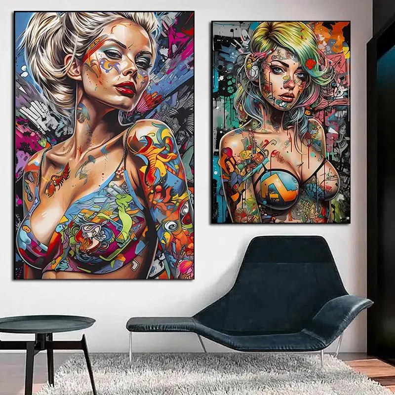 Graffiti abstraktné cool girl wall umenie moderný pop sexy žena plátno maľba pre obývaciu izbu spálňa dom