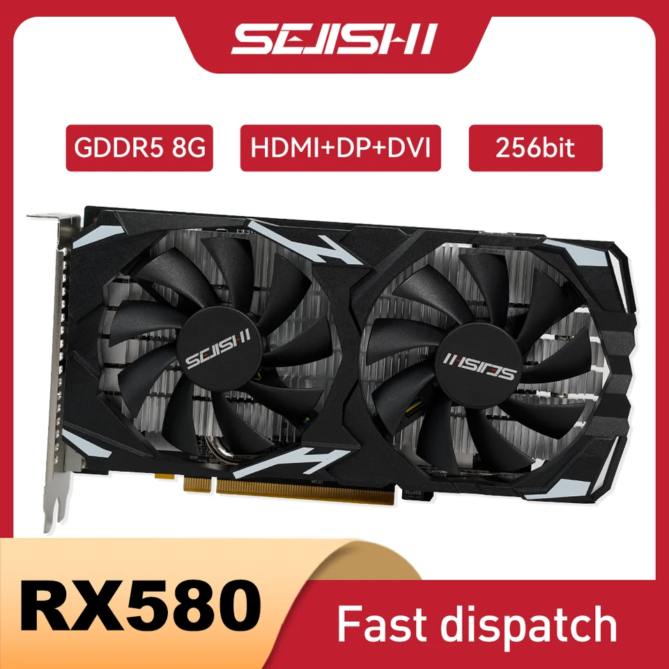 Grafická karta Sejishi Radeon RX580 8G 2048SP 256bit GDDR5 Pamäť GPU Vokacie karty AMD RX 580 8 GB pre počítač s herný počítač pre stolné počítače