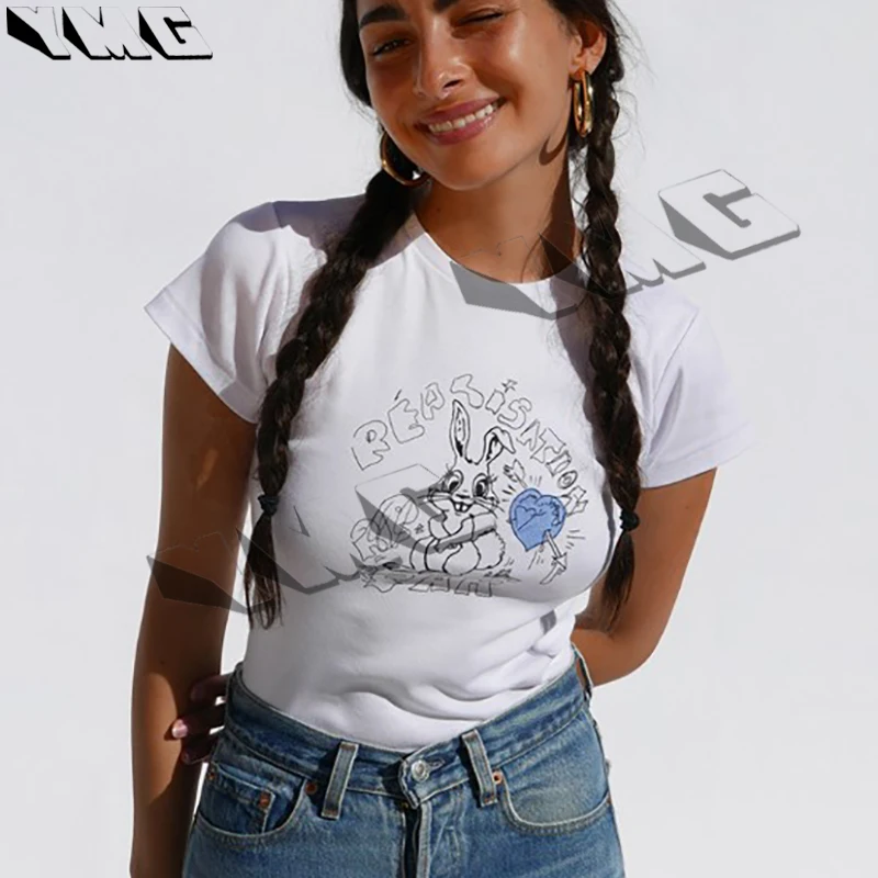 Grafická plodina Top biele tričká Cut Bad Bunny Summer Tops 2024 Women Camisetas Kawaii Tank Top Y2K Streetwear Vintage oblečenie