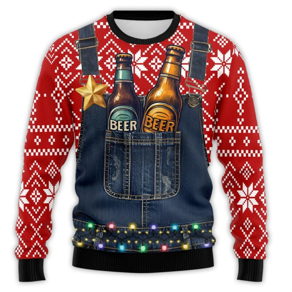 Grafické mikiny piva harajuku santa claus bar Party 3D tlačené škaredé vianočný sveter unisex pullovs streetwear boy tops20