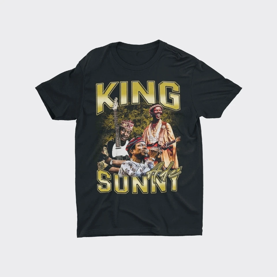 Grafické tričko King Sunny Ade v čiernej klasickej hudobnej skupine Tee všetky veľkosti Fit unisex Cotton Jersey Crewnec
