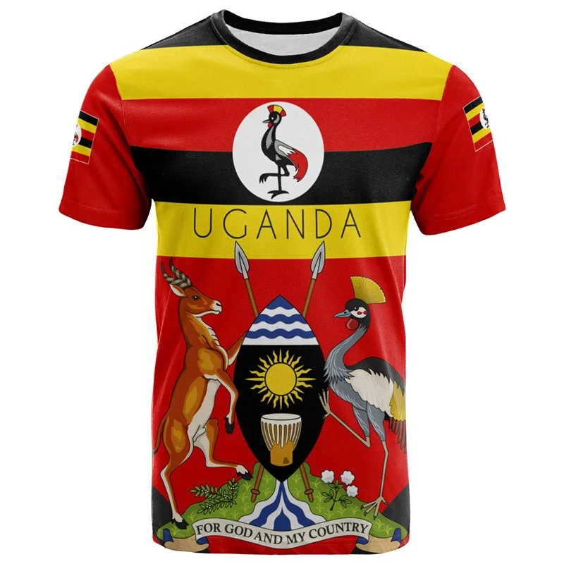 Grafické tričká Uganda Flag Grafické tričká pre mužov Uganda Emblem Národný deň Národný deň s krátkym rukávom nadmerné tričko Tops topy Pánske športové tričko oblečenie