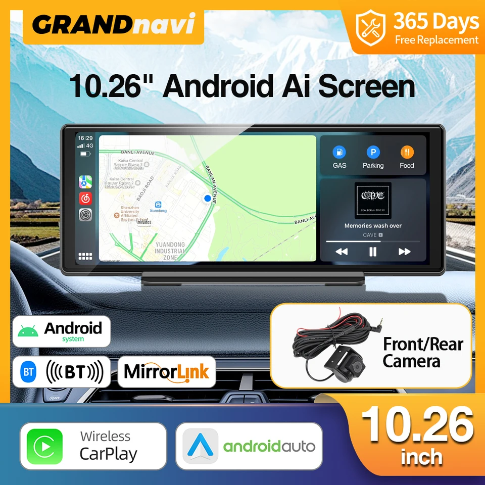 Grandnavi 10.26 Dash Cam Android 13 System CarPlay Android Auto 5G WiFi GPS navigácia spätné zrkadlo Video rekordér fotoaparátu