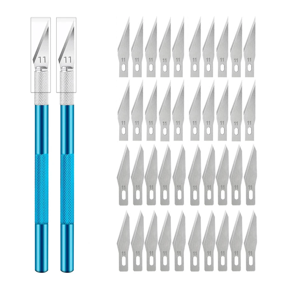 Gravírovanie nekĺzavých kovových nožov + 40/10ks #11 Blades Cutter Craft Nože pre mobilný telefón PCB opravy ručných náradia