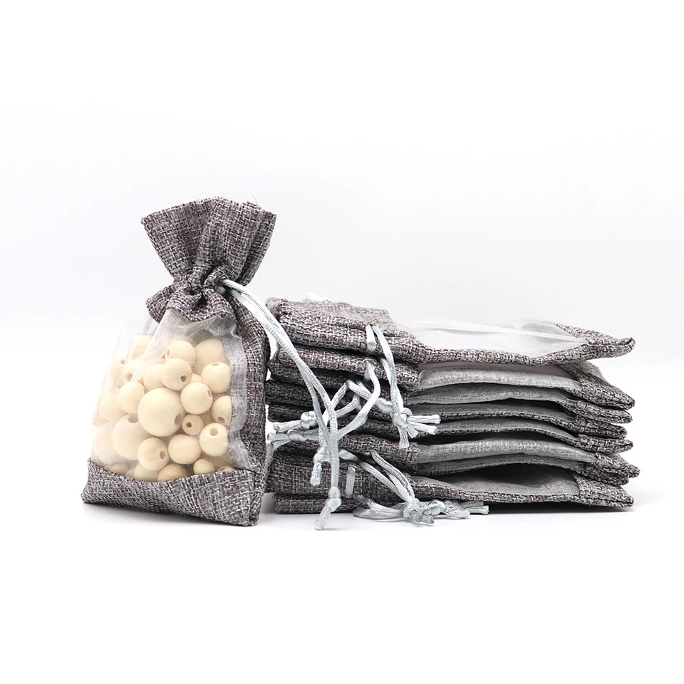 Gray Jute Organza Darčekové tašky 4 