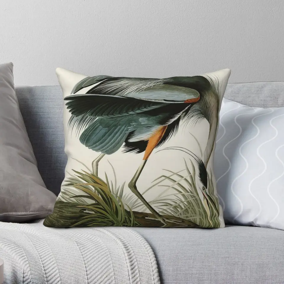Great Blue Heron John James Audubon Square vankúš Pollowcase Polyester Linen Velvet vzor zips dekoratívna pohovka vankúše 45x45