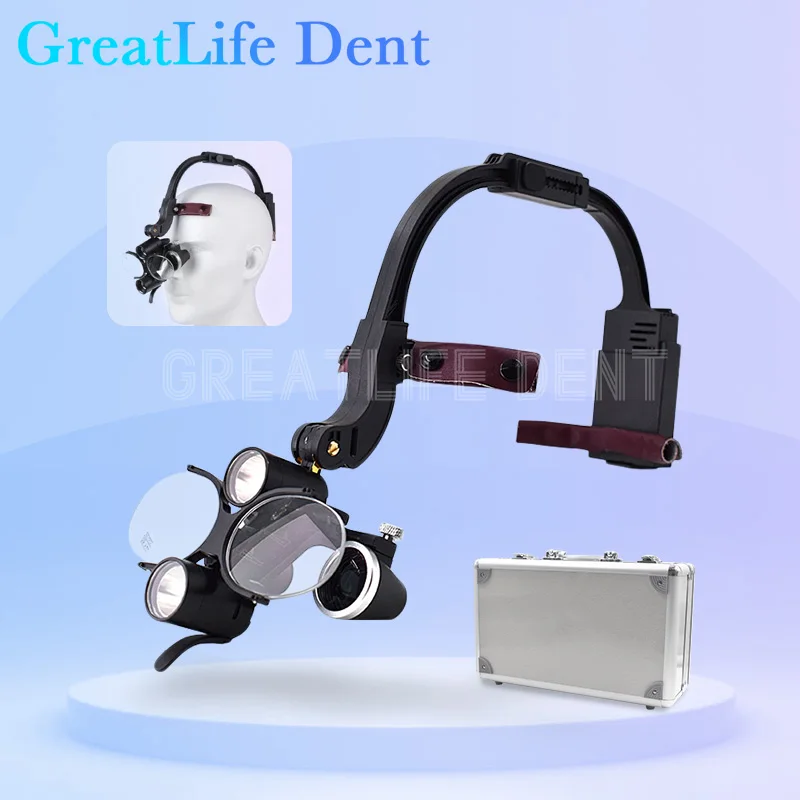GreatLife Dent Lunder 2,5x 3,5x zubné loupy Chirurgické zväčšenie svetlometového zväčšenia Binokulárne Loupes Dentálne zväčšovacie okuliare