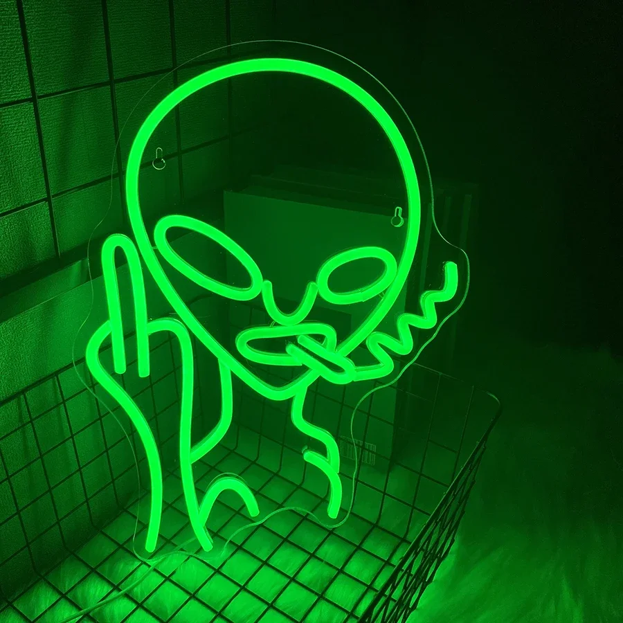 Green Alien Neon Sign, LED svetelné značky pre stenu dekorácie, pre mužov jaskyň