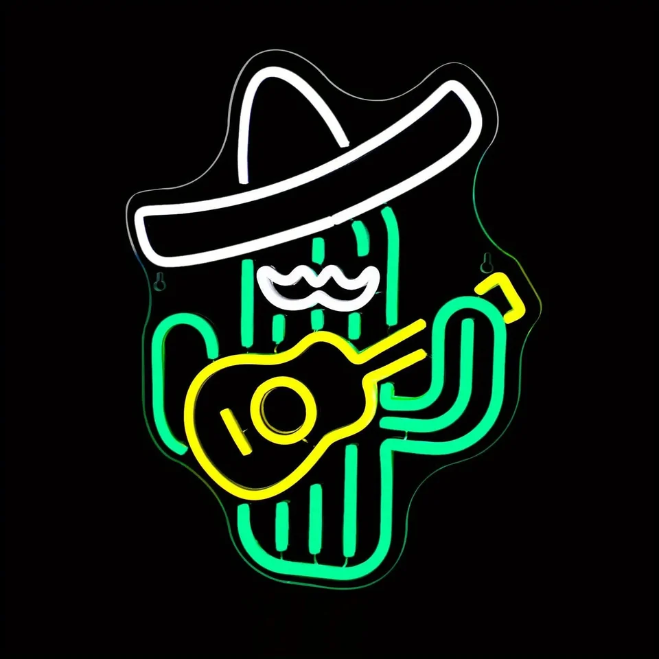 Green Cactus Led Neon Sign s kovbojským klobúkom prízvuk - Decor Decor for Bedroom, Herňa, Domov, večierky a obchody, perfektný nápad na darček