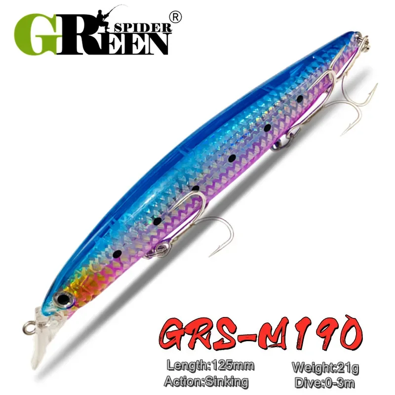 Greenspider Nový 125 mm 21g basový rybársky návnada na návnadu zatiahnutia slaná voda Čierna basa Pike Pike Long Casting Tvrdé návnady Tungsten Hmotnosť