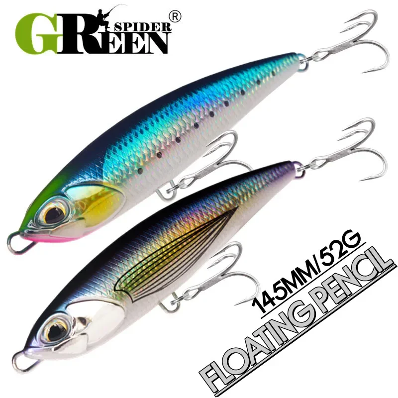 Greenspider Topwater Loď rybárska ceruzka Cencil Lure 145 mm 52g Stickbait Saltwater Big Game plávajúce hlboké oblasti tvrdé návnady