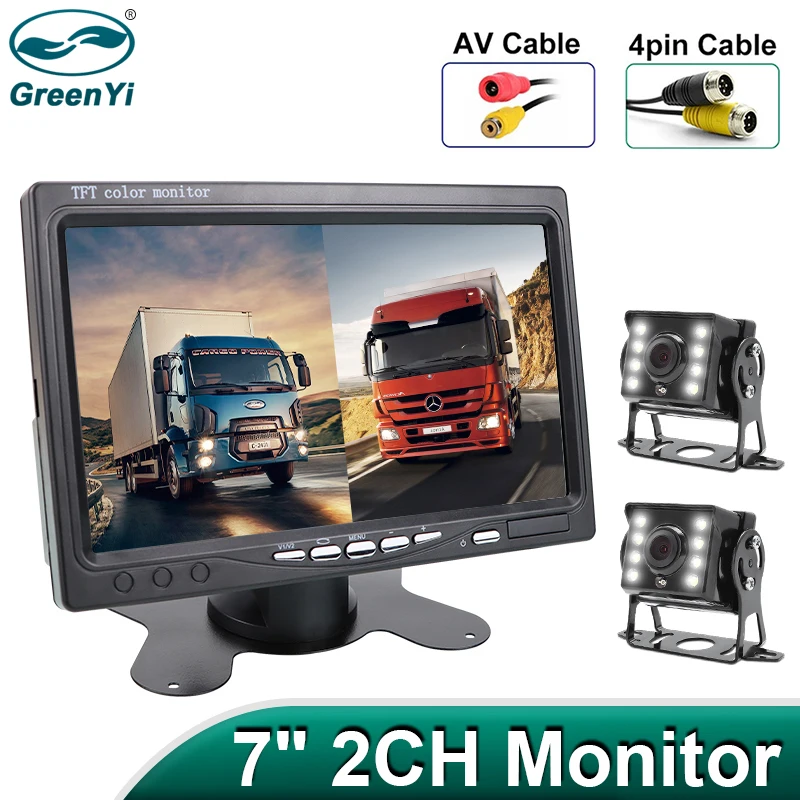 Greenyi 7 -palcová ips obrazovka Ahd Monitor auta s 2 hviezdnymi nočnými víziami Zadná záložná LED Zadný pohľad 1920 * 1080 AHD fotoaparát