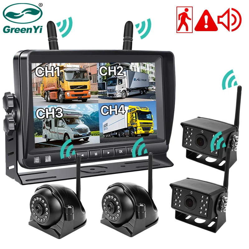 Greenyi Wireless AHD 7 -palcový DVR Monitor nákladného vozidla 1080p High Definition Night Vision Reverzný záložný záznamník WiFi Camera pre autobus
