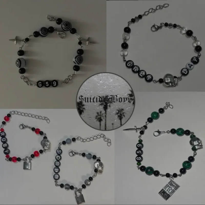 Greyday2024-Samovražedné chlapci s tematickým kúzlom náramku-Scrim-Ruby- G59-živý náramok-náramok-merch-duo-goth-goth-goth-goth