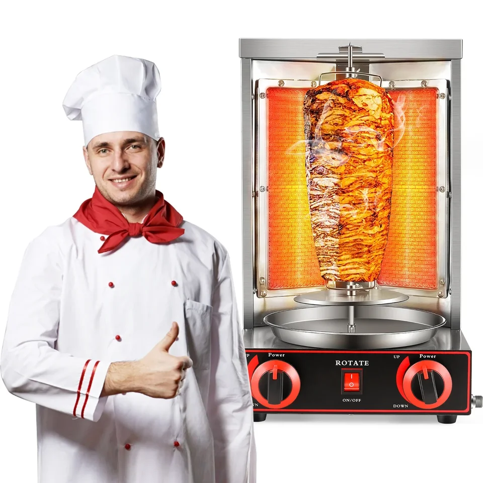 Grilovanie pečené grilovacie zariadenie Vertikálna rúra Turkish BBQ kebab stroj 360 stupňov rotačný gril gyro plynový palivo Rotisserie Equipment
