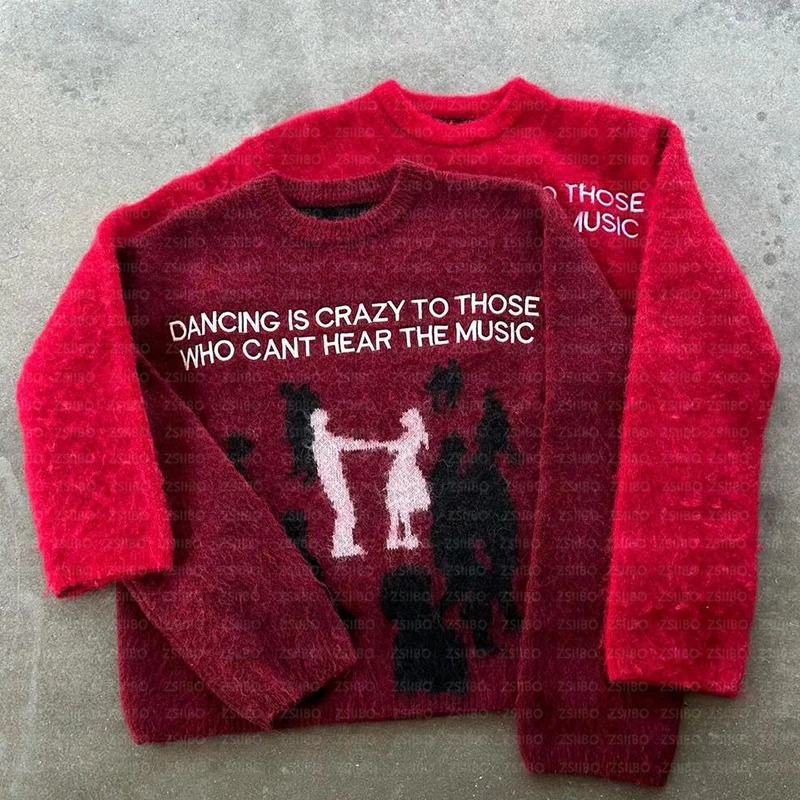 Grunge gotický sveter O-krk 2000. storočia High Street estetický pletený list s dlhými rukávmi Top punk retro svetre y2k odevy Streetwear