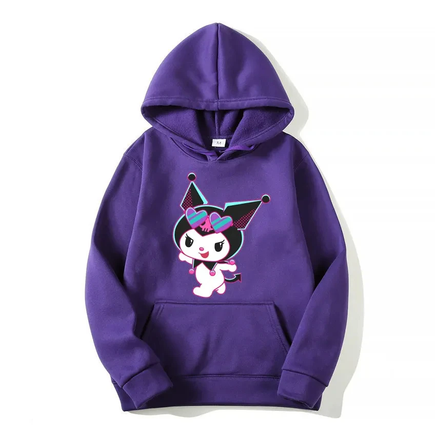 Grunge oblečenie Jeseň a zimná dámska kapucňa Sanrio Hello Kitty Kuromi Roztomilé oblečenie Y2K nadmerne veľtrhový sveter s dlhým rukávom