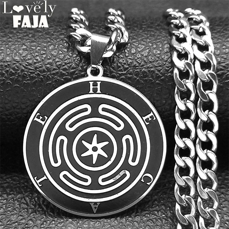 Grécka mytológia Hecate Wheel Letter pre mužov Ženy Nerezová oceľ strieborná farebná kúzelná symbol náhrdelníky šperky N2569-4