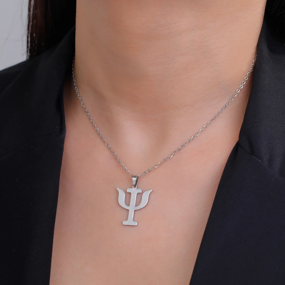 Grécke písmeno Teamer Greek ψ Psi Pendant náhrdelník z nehrdzavejúcej ocele Fychológia pre ženy pre ženy