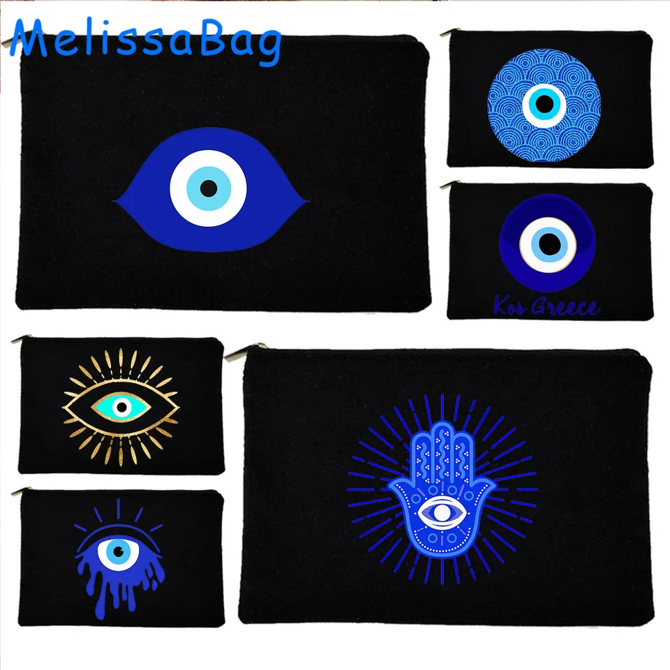 Grécke turecké farebné nazar modré zlé oko Hamsa ruka dievča amulet grécko plátno vrecko kozmetický make -up taška na ceruzku zips zips zips