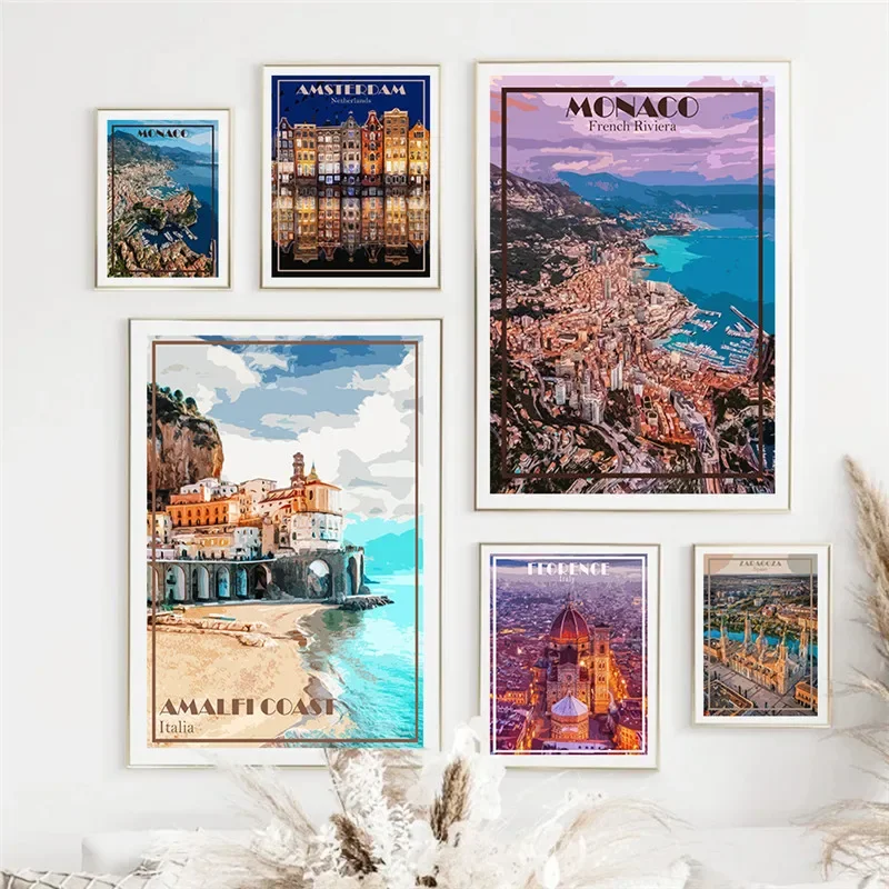 Grécko Atény Taliansko francúzske riviéra Monako Španielsko Cestovné plagáty City Canvas maľba nástenná umenie obývacia izba dekorácia domáci výzdoba