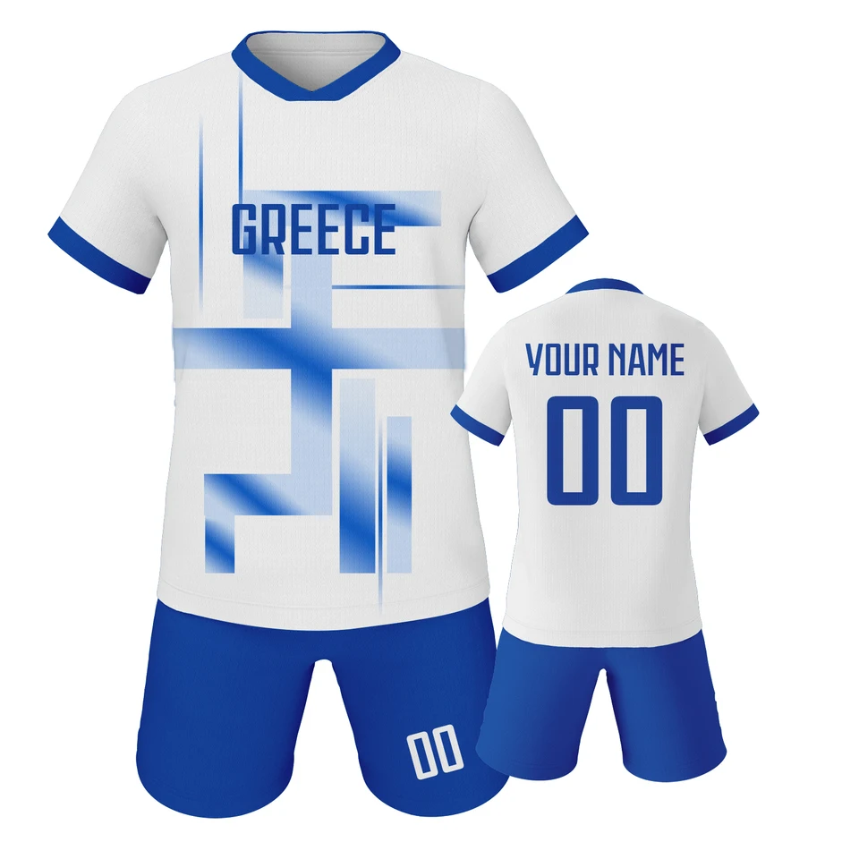 Grécko vlastný futbalový dres pre deti Prispôsobené futbalové súpravy s menom a číslami tlači