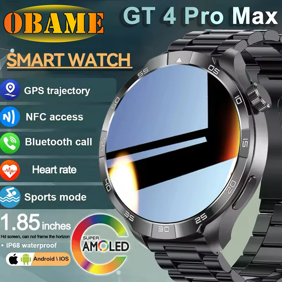 GT 4 Max Smart Watch Men 1,85-palcový veľký HD SCRON SMARTWATCH GPS NFC COMPASS LNTELLIGENT Voice Fitness SPORT SMARTWATCH 2025NEW