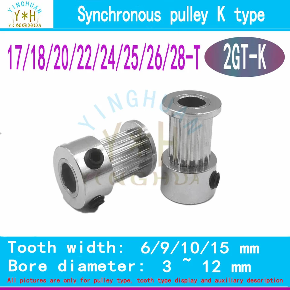 GT2 K Typ Časový pás kladka 17T 18T 20T 22t 24t 25t 26t 28teeth 2gt synchrónne prevodové koleso 3D diely tlačiarne