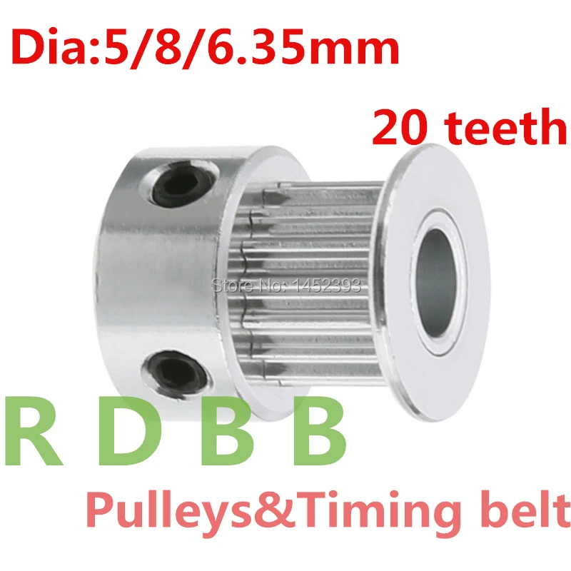GT2 Časová kladka 20 zubov vŕtačka 5 mm 6 mm 6,35 mm 8 mm pre šírku 6 mm GT2 synchrónny opasok 2gt pásová kladka 20teeth 20t