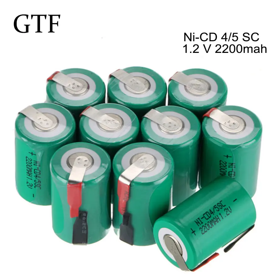 GTF 2-20PC 4/5 SC Vŕtacie batérie 2200 mAh 1,2 V sub c Ni-CD Nabíjateľná batéria pre hobje núdzové osvetlenie Elektrická batéria