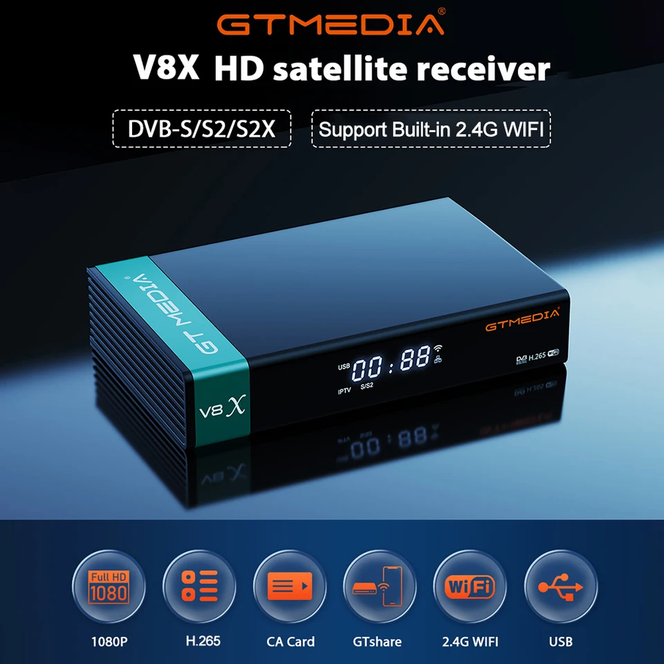 GTMEDIA V8X HD 1080P Satelitný prijímač DVB-S/S2/S2X Vstavaný 2,4G WiFi H.265 Podpora SAT to GTPLAYER TV prijímače Mars V8X