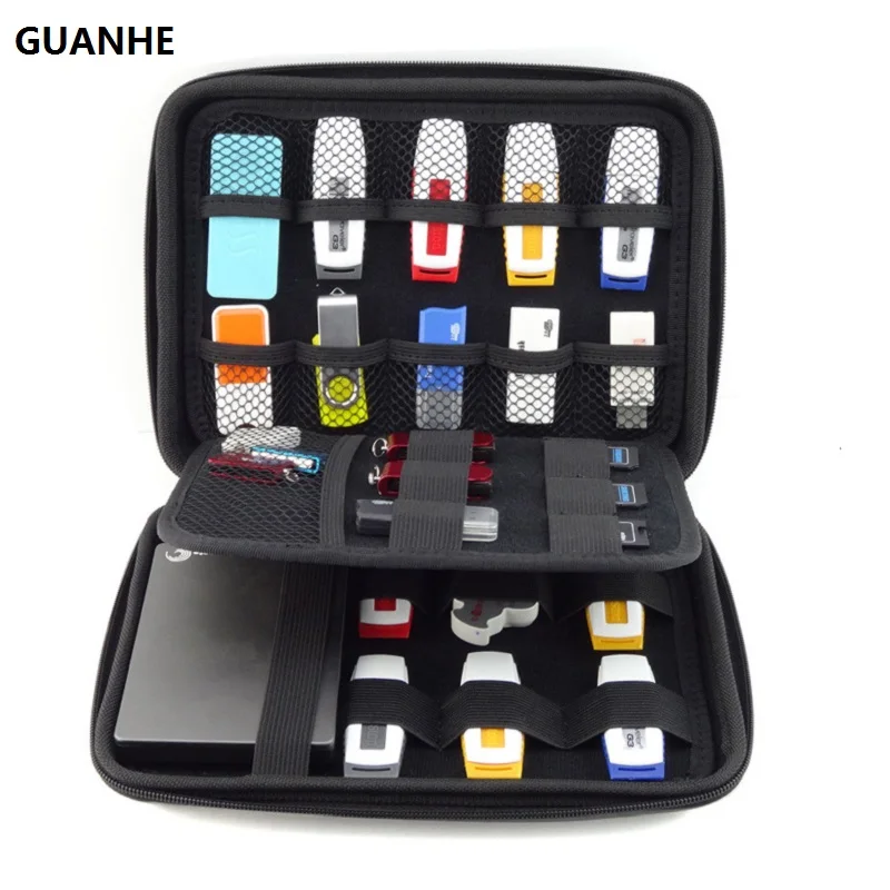 Guanhe veľkú veľkosť USB Drive Organizátor Electronics Accessories Case / Taška na pevný disk 22*16*4,5 cm USB Flash Drive Tack s kabelkou