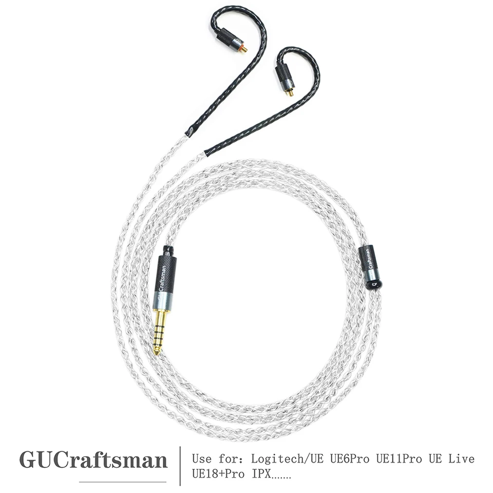 Gucraftsman 5n OFC Strieborný pokovovaný+grafénové náhradné káble pre UE5PRO UE6PRO UE11PRO UE18+PRO UELIVE UERM IPX