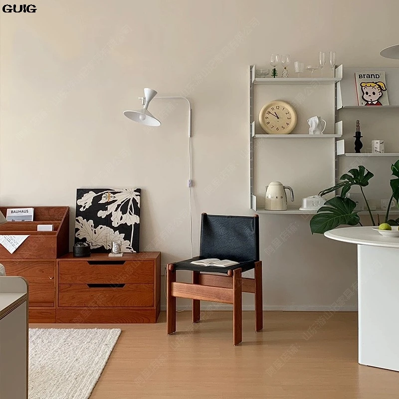 Guig Stredoveké stoličky Domov Mass Mass Wood Dining Designer Designer Homestay Priemyselný štýl stolička Wabi-sabi ropné voskové kožené stoličky