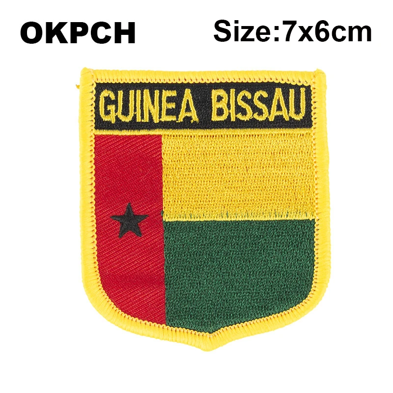 Guinea-Bissau Flag Shield Tvar Železo na výšivkových náplasti píla na prenosových záplatách šijacie aplikácie pre odevné chrbty PAC