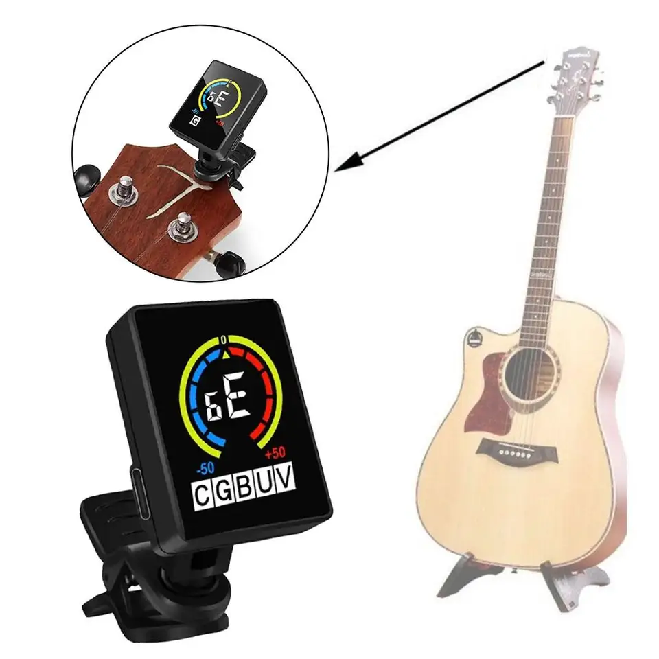 Guitar Tuner Guitar Electronic Tuner Husle Tuner USB Nabíjateľná gitara 360 Tempo metronómový stupeň Clip-On Rotattable K8J5