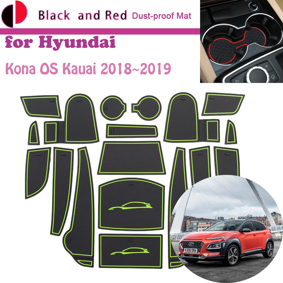 Gumové dvere Groove Rat pre Hyundai Kona OS Kauai 2018 2019 Skladovací slot Gate Storage Coaster Coaster Praf Dust Rug Cupker Pad Pad Príslušenstvo