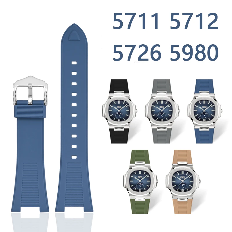 Gumový silikónový remienok pre Patek Philippe Nautilus 55711 5712 5726 5980 Špeciálne konkávne rozhranie hodinkové príslušenstvo 25*12 mm