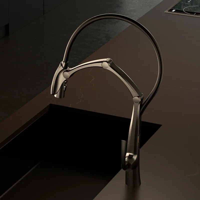 GunMetal/Brushed Gold/Chrome vytiahnutie Kuchynský kohútik
