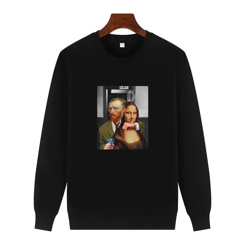 Gunner Mona Lisa Funny Classic Graphic mikiny okrúhly krk a zamatová zimná surová sveterka pre sveter pre všetky vekové kategórie Pánske oblečenie