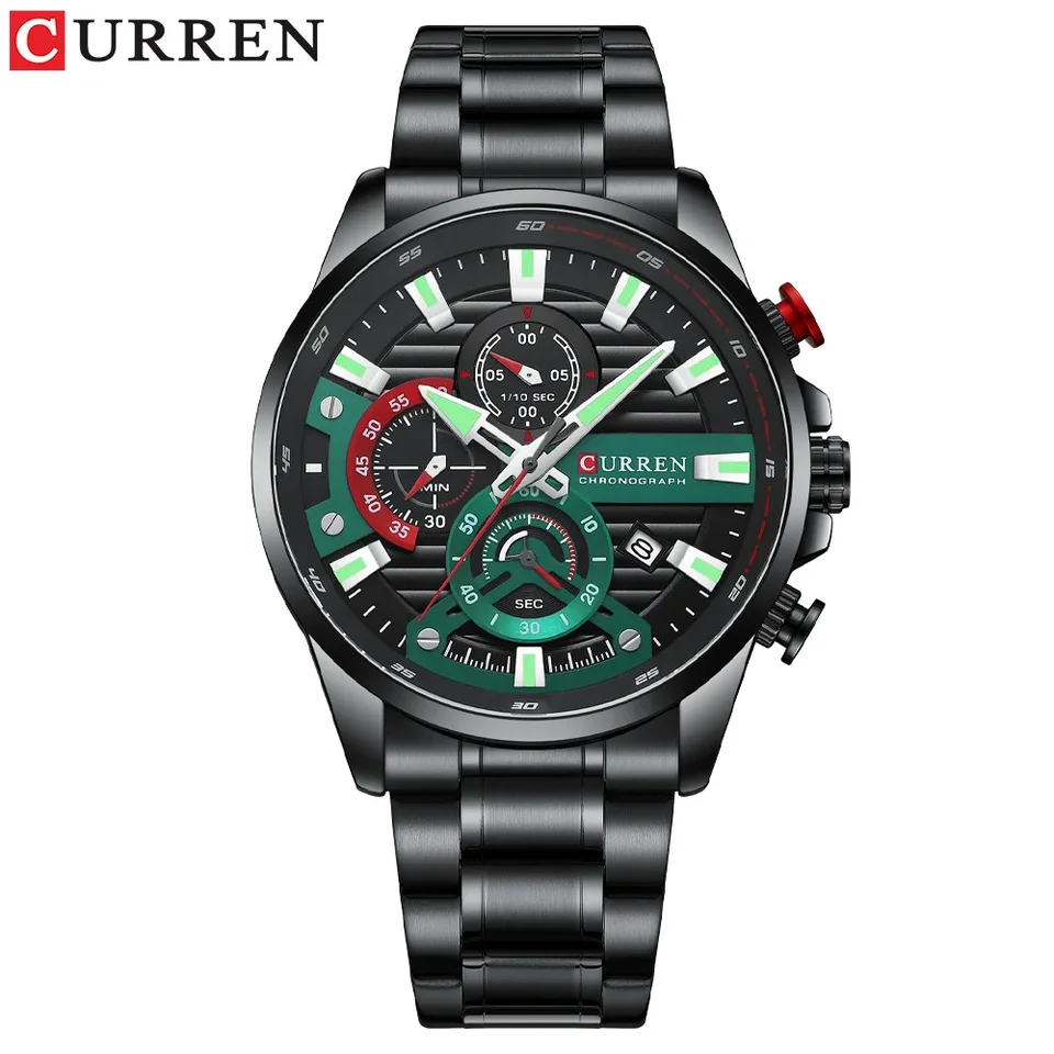 Gurren 8415 Pánske vodotesné hodinky Calendar Steel Band Men's Watch Six Hand Quartz Watch