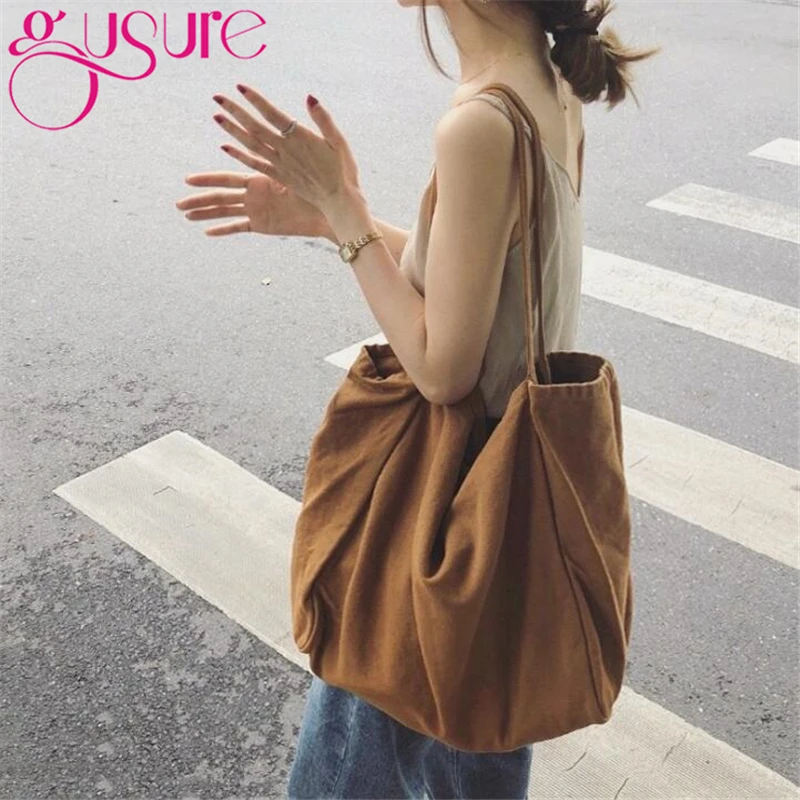 Gusure Women Canvas nakupovanie Veľké tašky Opätovne použiteľné pevné farby veľké príležitostné tote nakupujúce ramenné tašky ženské kabelky