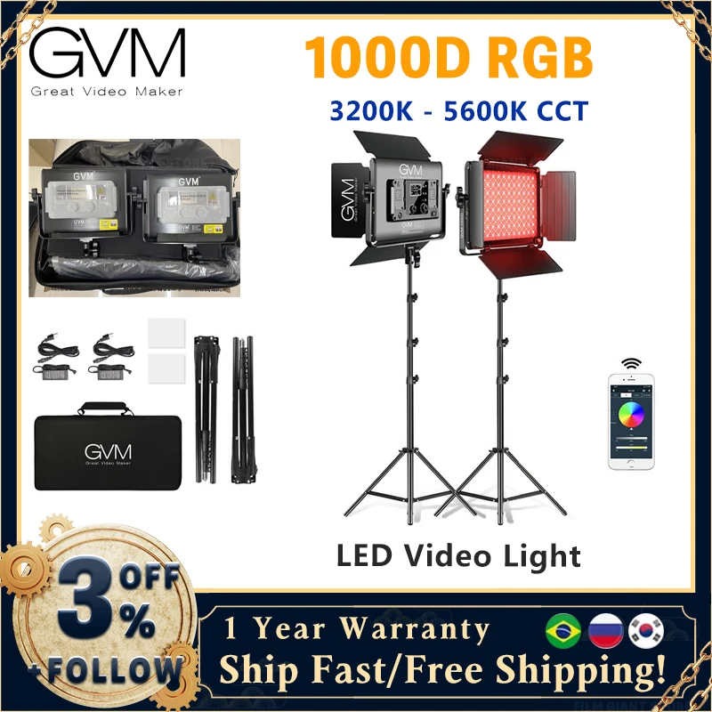 GVM 1000D RGB LED VIDEO LIGHT SVETLO S 2 SoftBoxes Fotografia osvetľovacia súprava Bluetooth Ovládanie plného farebného video osvetlenia